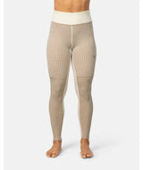 SmekkerHighWaistBaseLayerPant-Beige leggings with a white waistband on a white background