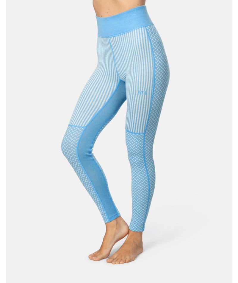 SmekkerHighWaistBaseLayerPant-Blue leggings with a checkered pattern on a white background