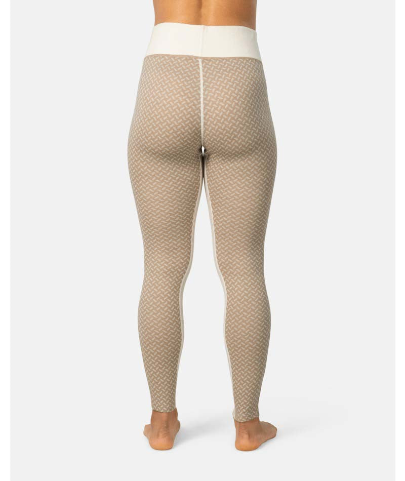 SmekkerHighWaistBaseLayerPant-Beige leggings with a white waistband on a white background