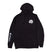 SnailHoodie- A black pullover hoodie with a white spiral snail logo on the left chest and vertical white 'SPIRAL' branding on the right sleeve, displayed against a solid white background.