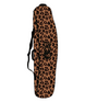 SnowBag-A long, narrow soft-sided bag with a tan and black leopard print pattern, shown upright against a plain white background. The bag has black trim, a black shoulder strap, and a black logo printed near the center.