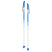 SnowKidsSkiPole-A pair of ski poles with white shafts, blue handles and toe grips, and blue abstract patterns on the shafts, shown against a plain white background.