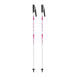 SnowKidsSkiPole-A pair of ski poles with white shafts, black handles and toe grips, and pink abstract patterns on the shafts, shown against a plain white background.