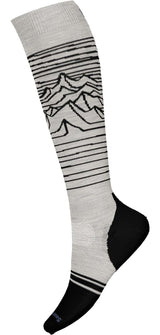 SnowboardFullCushionIguchiOTCSocks- White knee-high sock with black geometric pattern on a white background