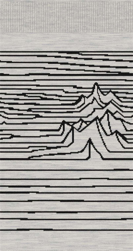 SnowboardFullCushionIguchiOTCSocks- Black and white striped pattern with mountain-like shapes on a textured background