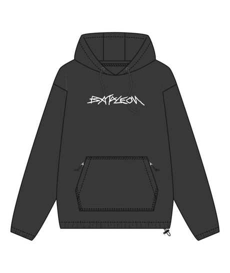 SnowproofHoodie-Black hoodie with a brand logo on a white background