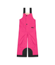 SnowyToddlerBibPant-Bright pink snow bib with black trim and adjustable shoulder straps, shown flat against a white background.