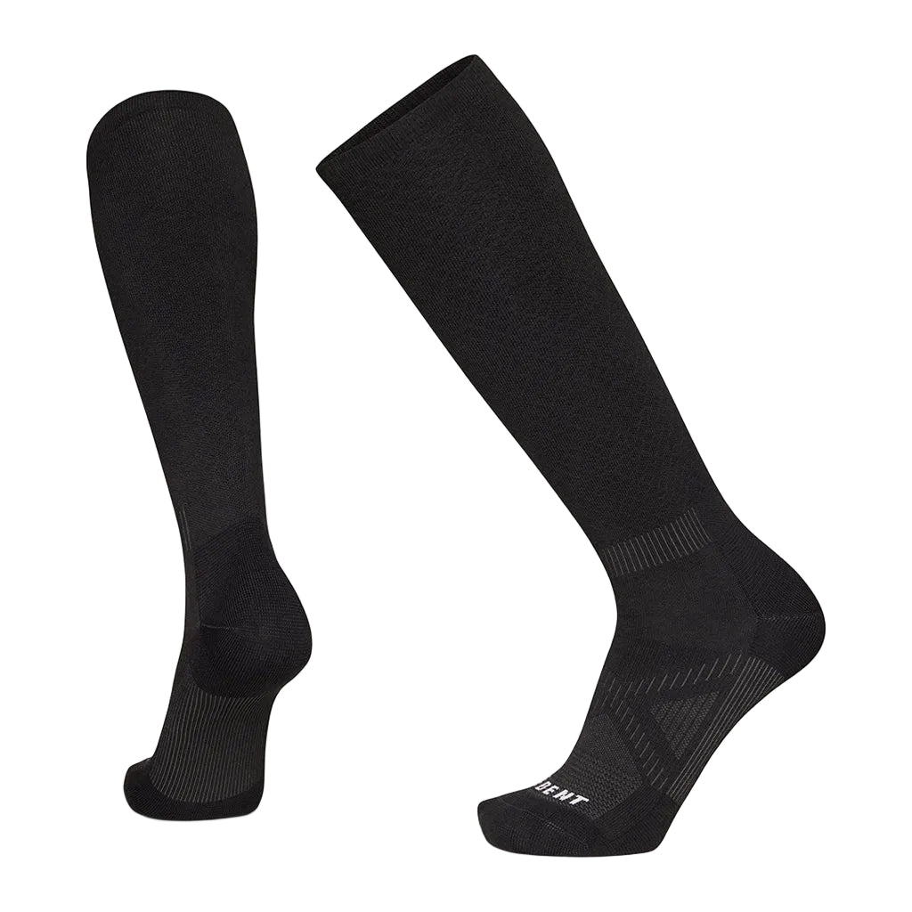 Zero Cushion Compression Snow Sock-Black knee-high socks on a white background