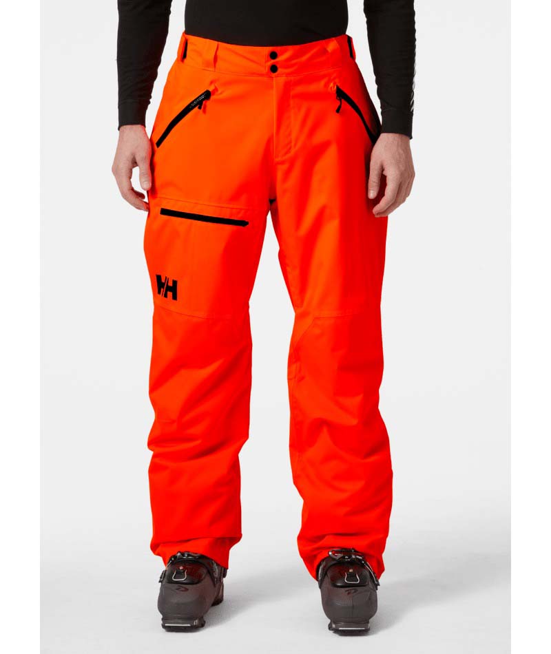 SognCargoPant-Orange snow pants with black accents on a white background