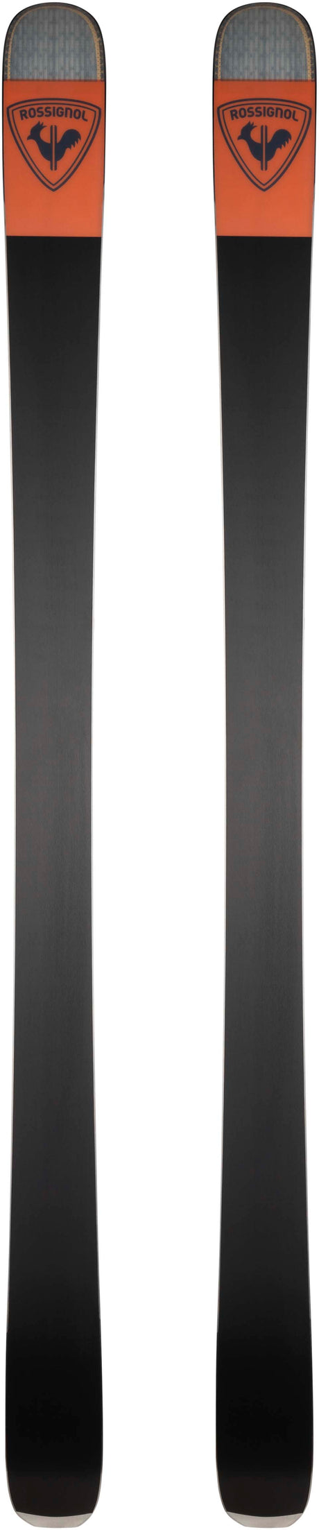 Soul92- Grey, orange, and black base of the ski on a white background