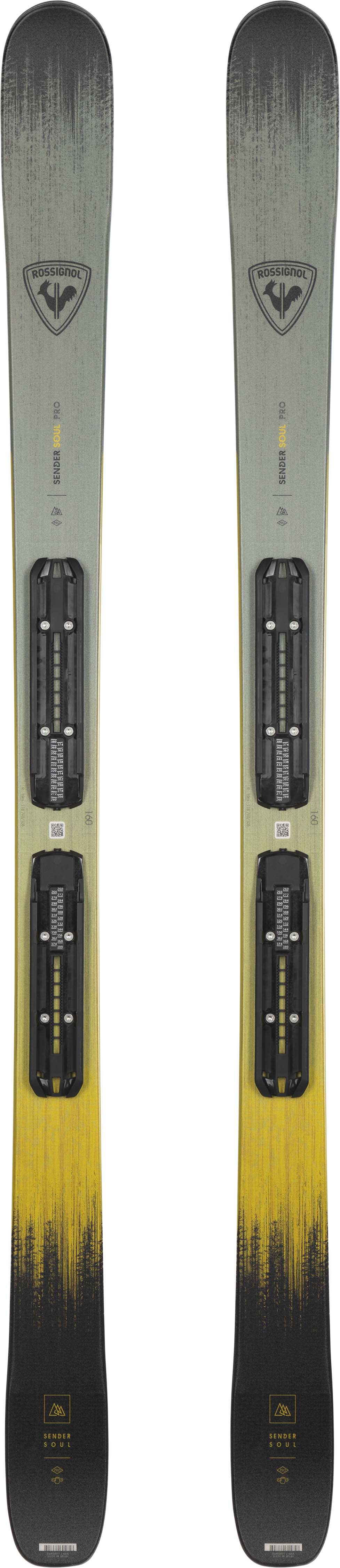 SoulPro_Xpress- Green, yellow, and black ski on a white background