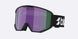 Spark-Bliz ski goggles in matte black with a mirrored purple lens and a matching black strap, shown on a light gray background.