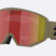Spark-Bliz ski goggles in matte camo green with a mirrored red lens and a matching camo green strap, shown on a light gray background.