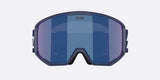Spark-Bliz ski goggles in dark blue with a mirrored blue lens and a matching dark blue strap, shown on a light gray background.