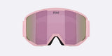 Spark-Bliz ski goggles in matte light pink with a mirrored pink lens and a matching pink strap, shown on a light gray background.