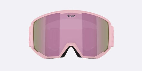 Spark-Bliz ski goggles in matte light pink with a mirrored pink lens and a matching pink strap, shown on a light gray background.