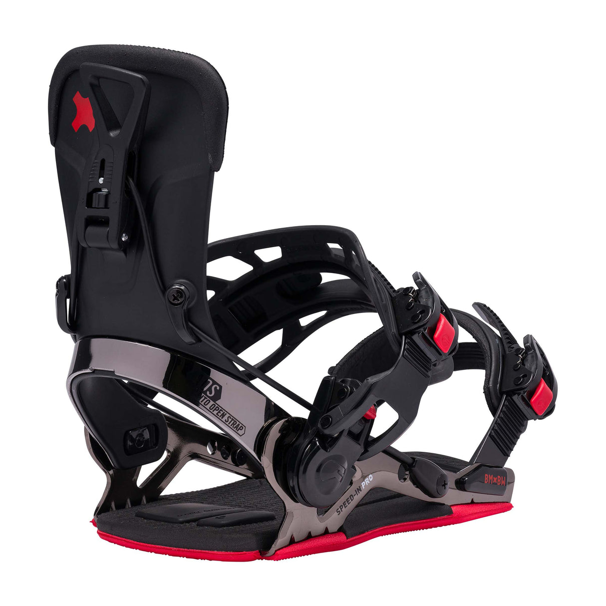 Speed-In-Pro-Black and red snowboard binding on a white background