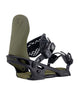 Spruce-Black and green snowboard bindings on a white background