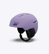 SpurMIPS-Purple helmet with black interior and chin strap on a white background
