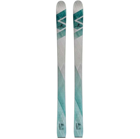 Stormrider95- Silver and teal ski on a white background