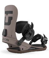 Strata-Brown snowboard binding with 'Union' branding on a white background