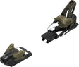 Strive14GW- Black and olive ski bindings on a white background