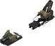 Strive14GW- Black and olive ski bindings on a white background