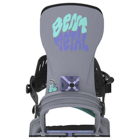 Stylist-Gray snowboard binding with 'Bent Metal' branding on a white background