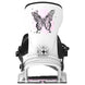 Stylist-White snowboard binding with butterfly design on a white background