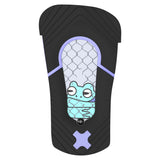Stylist-Black and gray snowboard binding with purple accents on a white background