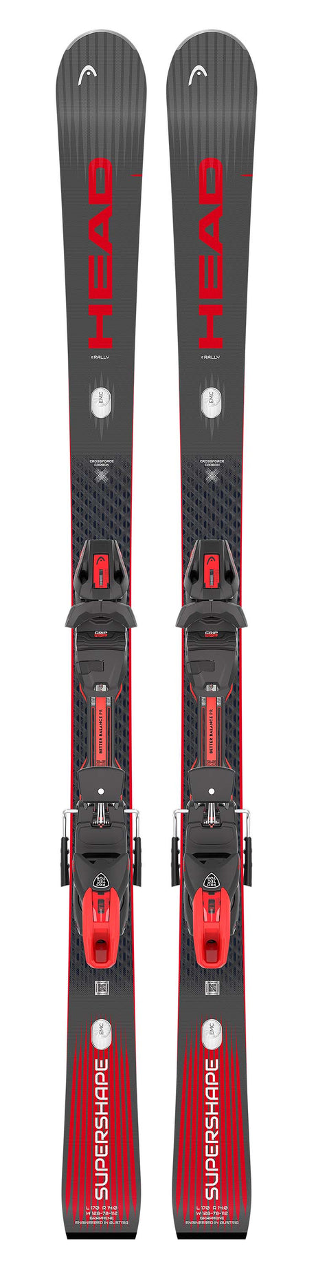 Supershapee-Rally- Black and red Head skis on a white background