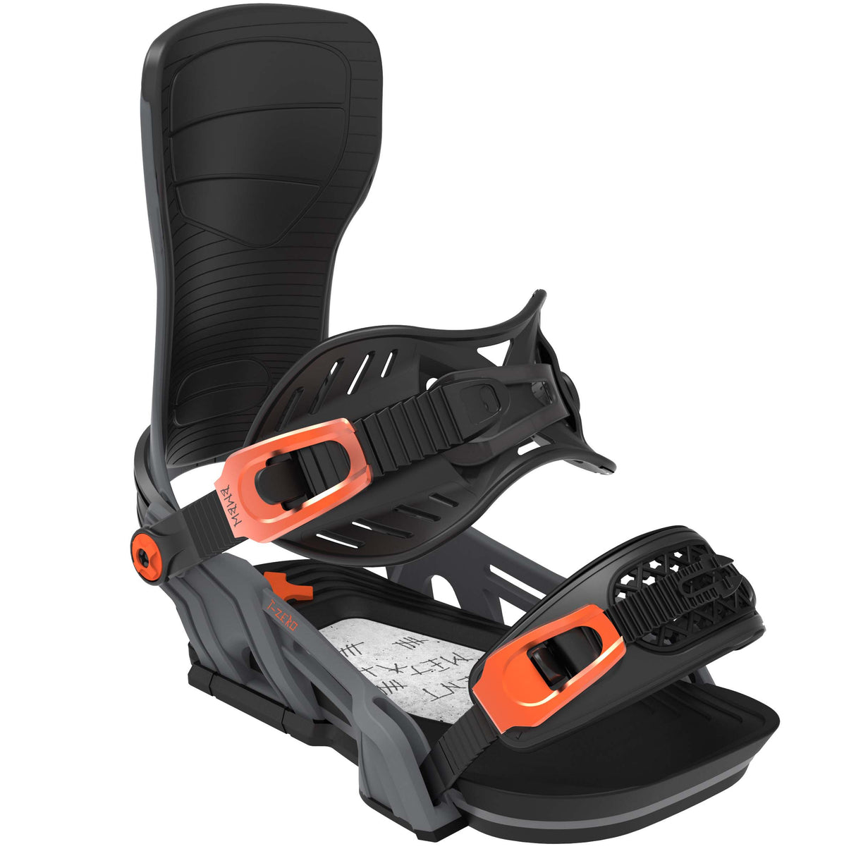 T-Zero-Black and orange snowboard binding on a white background