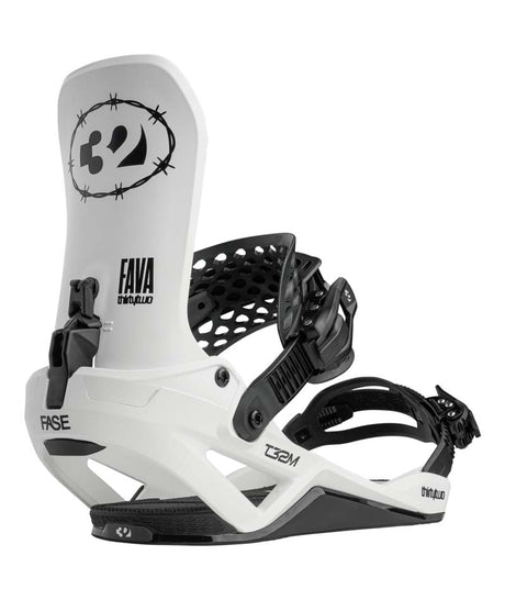 T32MFavaFase-White and black snowboard binding with visible branding on a white background