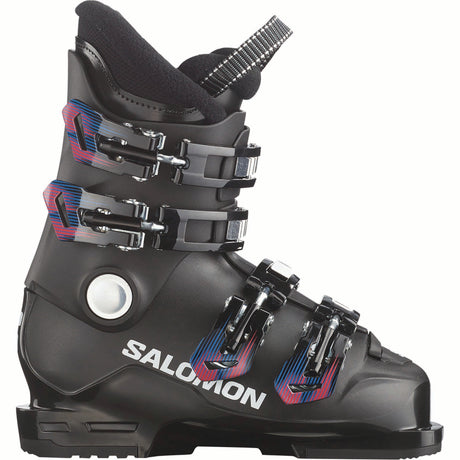 T4M- Black ski boot on a white background with Salomon brand.
