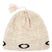 TCNordicTassleBeanie-Beige knit beanie with black logo on a white background
