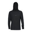 Featherweight Hooded LS Crew-Black hoodie with a small white logo on a white background