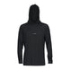 Featherweight Hooded LS Crew-Black hoodie with a small white logo on a white background