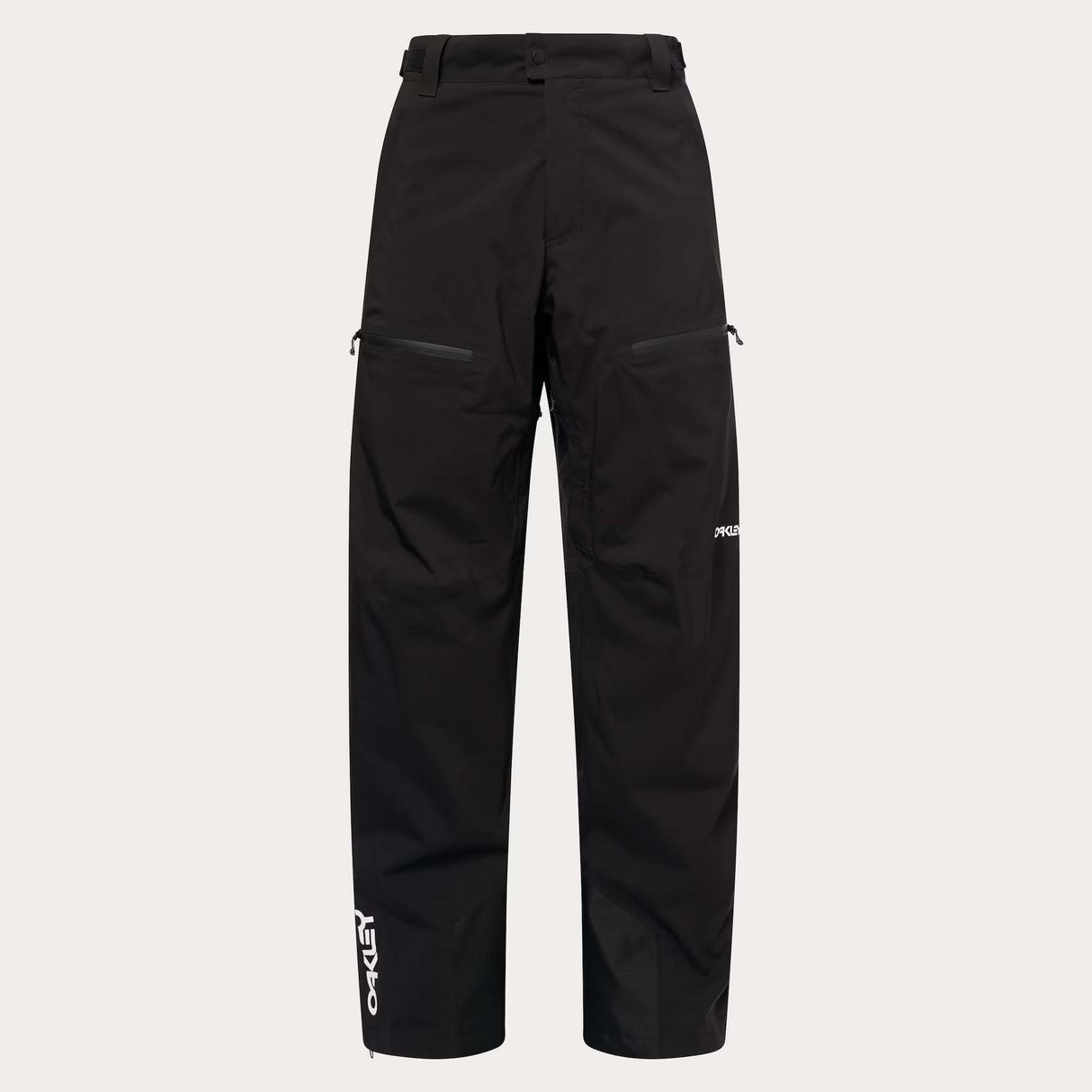 TNPShellPant2.0-Black pants with a brand logo on a light gray background