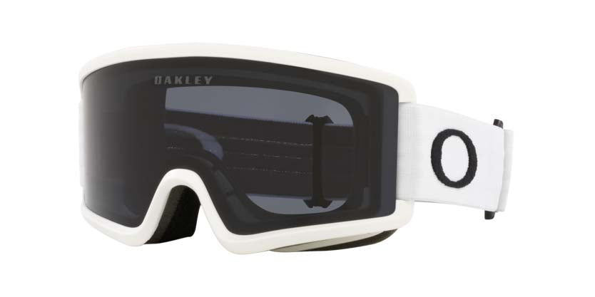 TargetLineS-Oakley goggles with white frame and black lenses on a white background