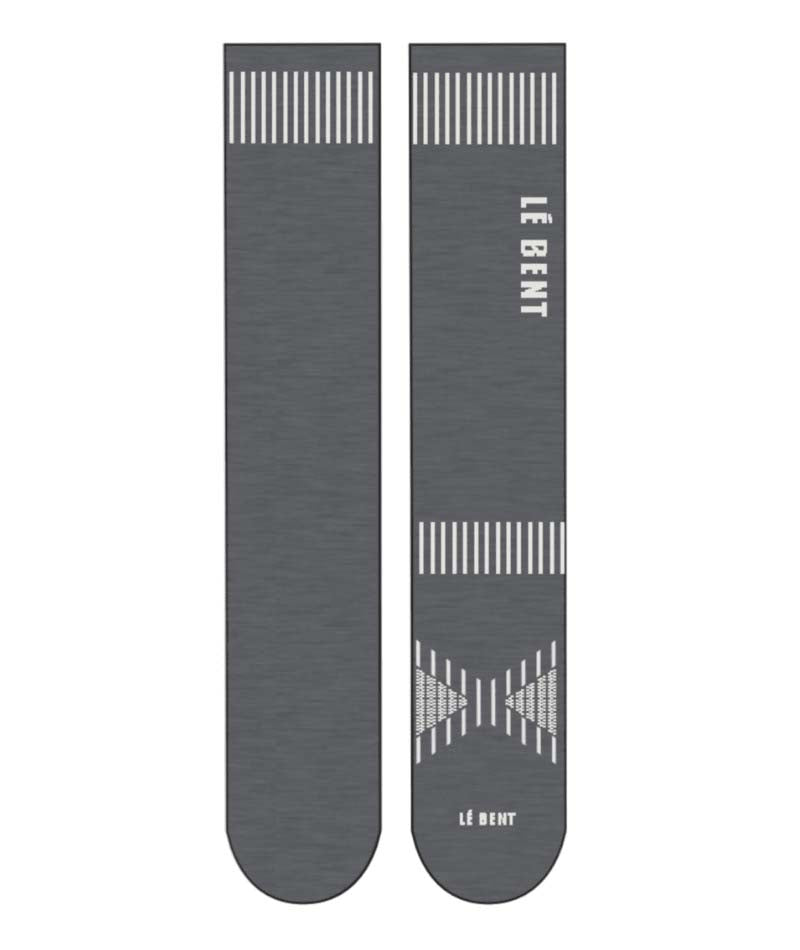 TargetedCushionLogoSnowSock-Gray socks with white patterns and 'Le Bent' branding on a white background