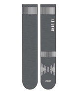 TargetedCushionLogoSnowSock-Gray socks with white patterns and 'Le Bent' branding on a white background