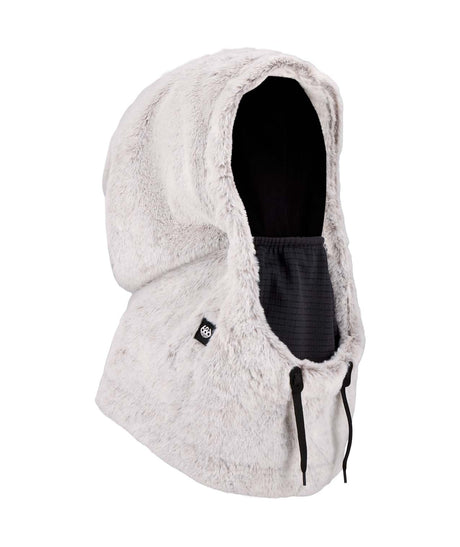 TarmacFauxFurHood-White fleece hooded jacket on a white background