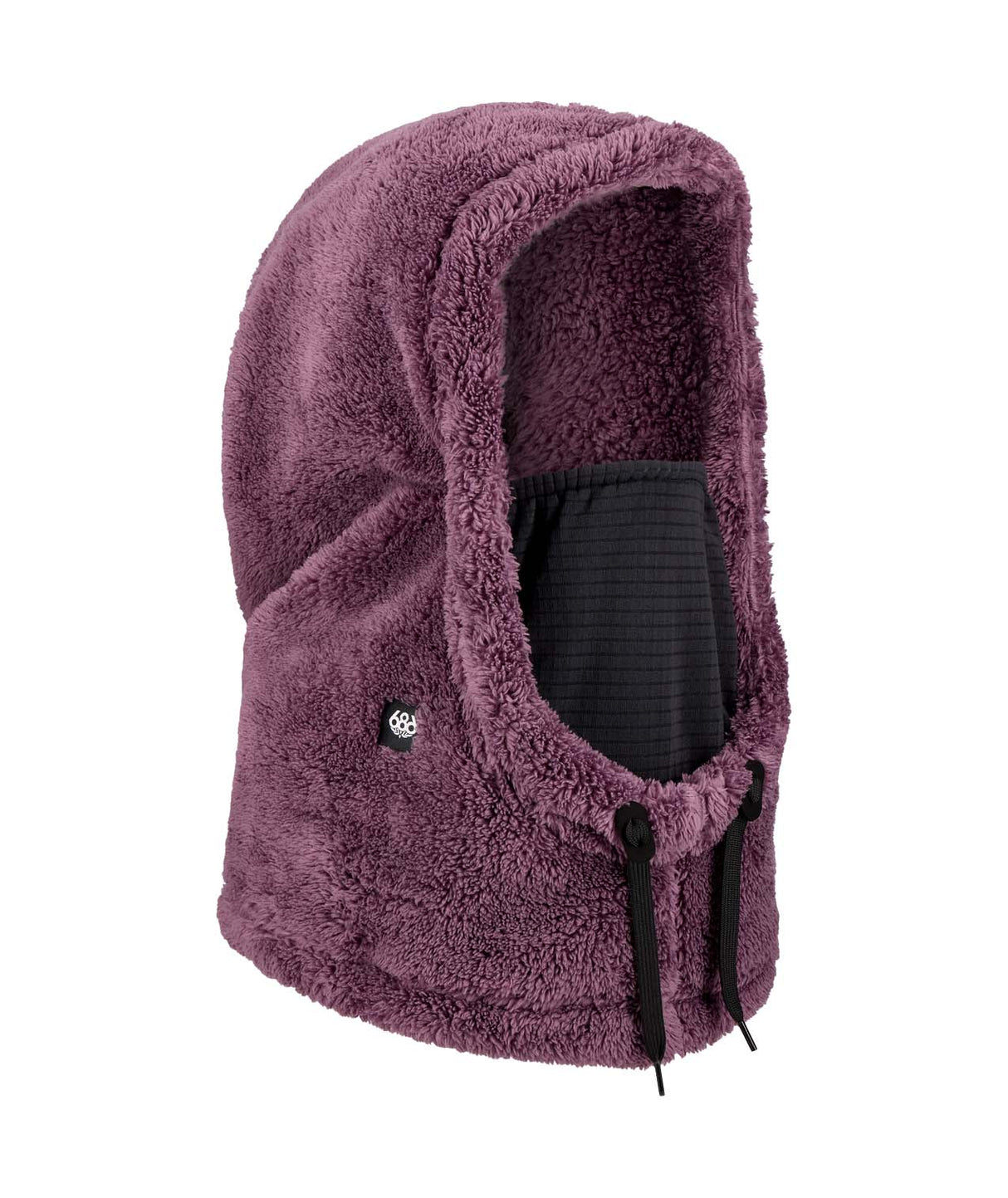 TarmacSherpaHood-Purple hooded balaclava with black interior on a white background