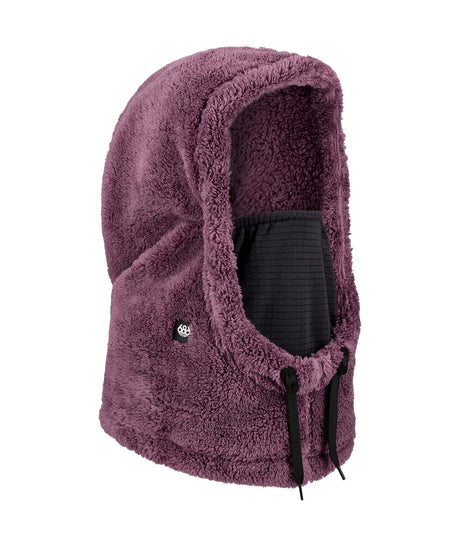 TarmacSherpaHood-Purple hooded balaclava with black interior on a white background