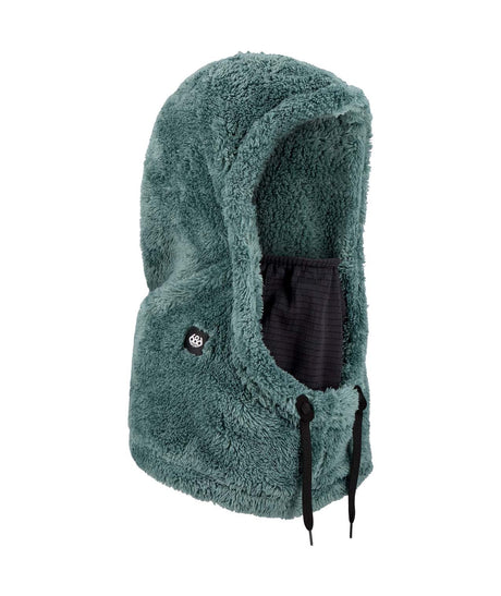 TarmacSherpaHood-Green fleece hood with black drawstrings on a white background