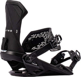 TeamBinding-Black snowboard bindings with Nitro branding on a white background