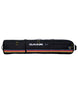 TeamLowRollerSnowboardBagJamieAnderson-Black snowboard bag with colorful stripes and Dakine branding on a white background