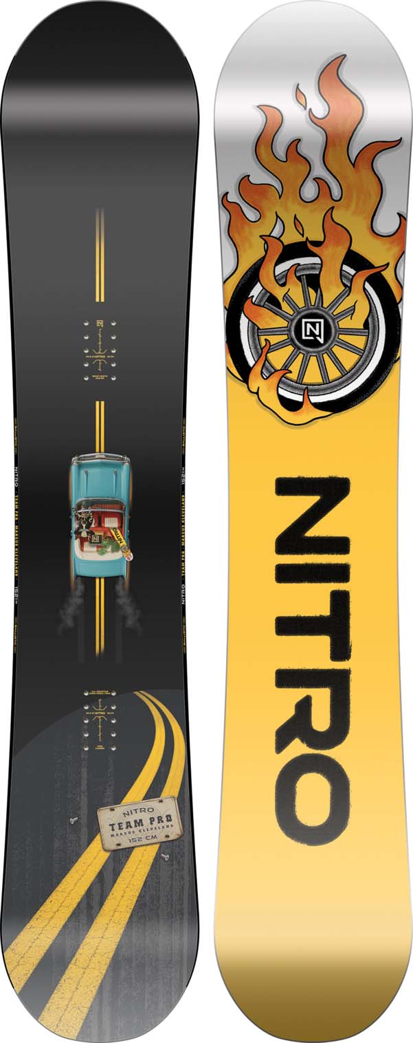 TeamProMarcusKleveland- Multicolored snowboard on a white background