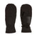 TeaseHoodedGlove-A pair of black winter mittens shown flat against a solid white background, displaying both the back of one mitten and the front/pocket side of the other.