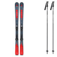 TheCurvGT80w_RSW11SystemBinding-A pair of skis and two ski poles shown on a plain white background. The skis are dark gray with red branding and red toe areas, and the poles are black with white graphics.
